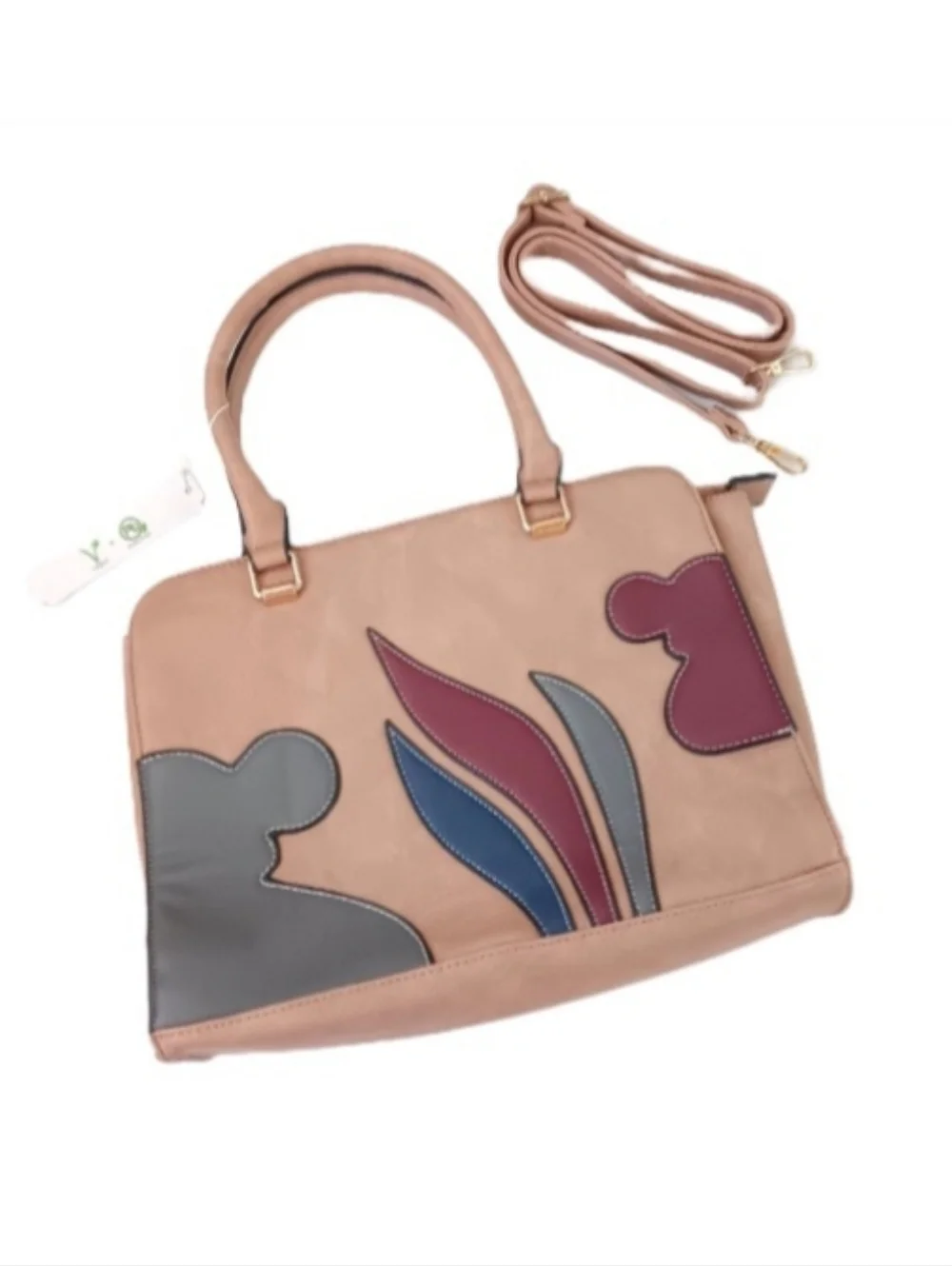 Faux Leather Large Camel Satchel Shoulder Bag | Patchwork